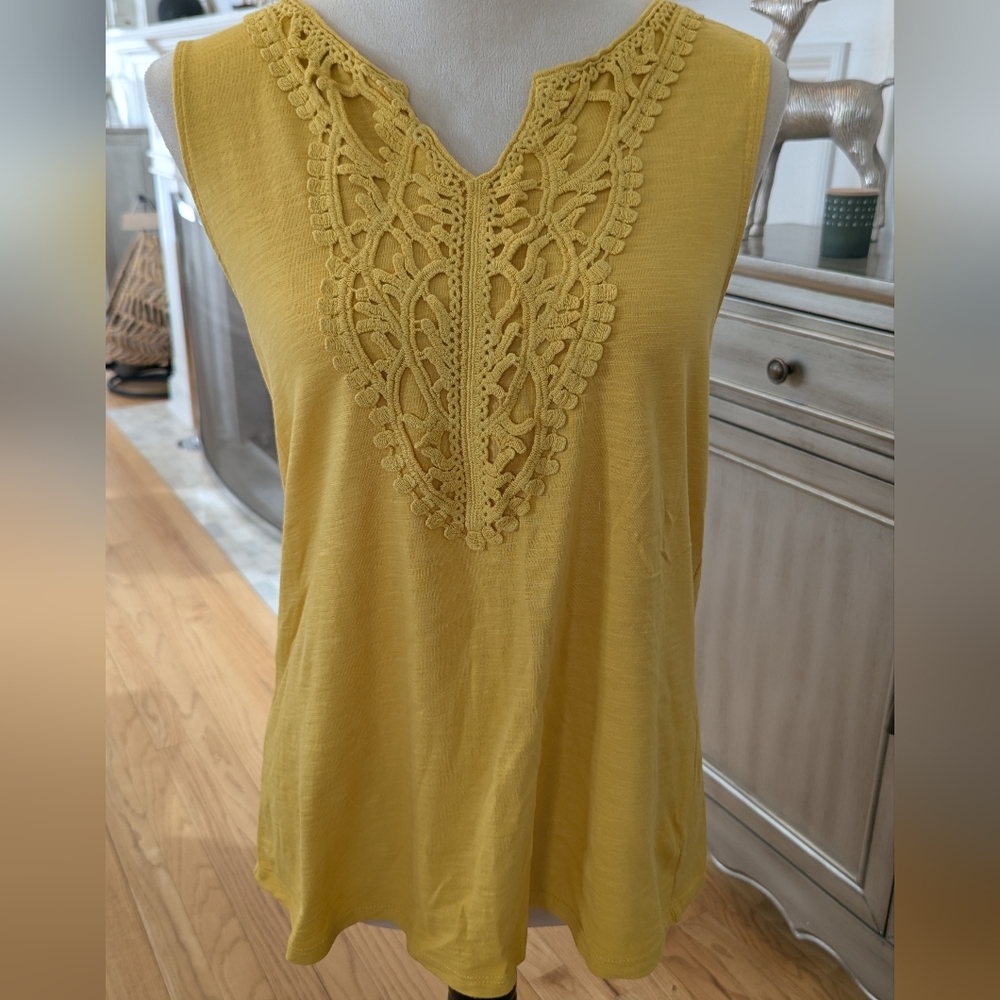 Grace Elements Mustard Yellow Lace Detail Sleeveless Top